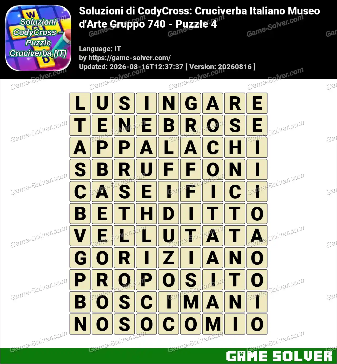 Soluzioni di CodyCross: Cruciverba Italiano Museo d’Arte Gruppo 740 – Puzzle 4